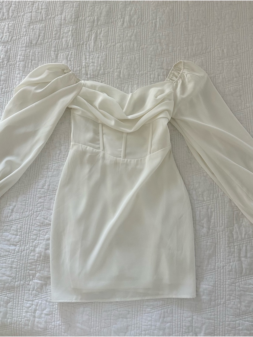 Princess Polly Ivory Off-Shoulder Mini Dress with Puff Sleeves